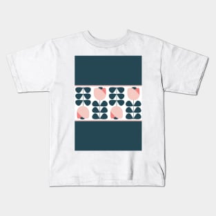 Retro Scandi Floral Navy Blue and Rose Kids T-Shirt